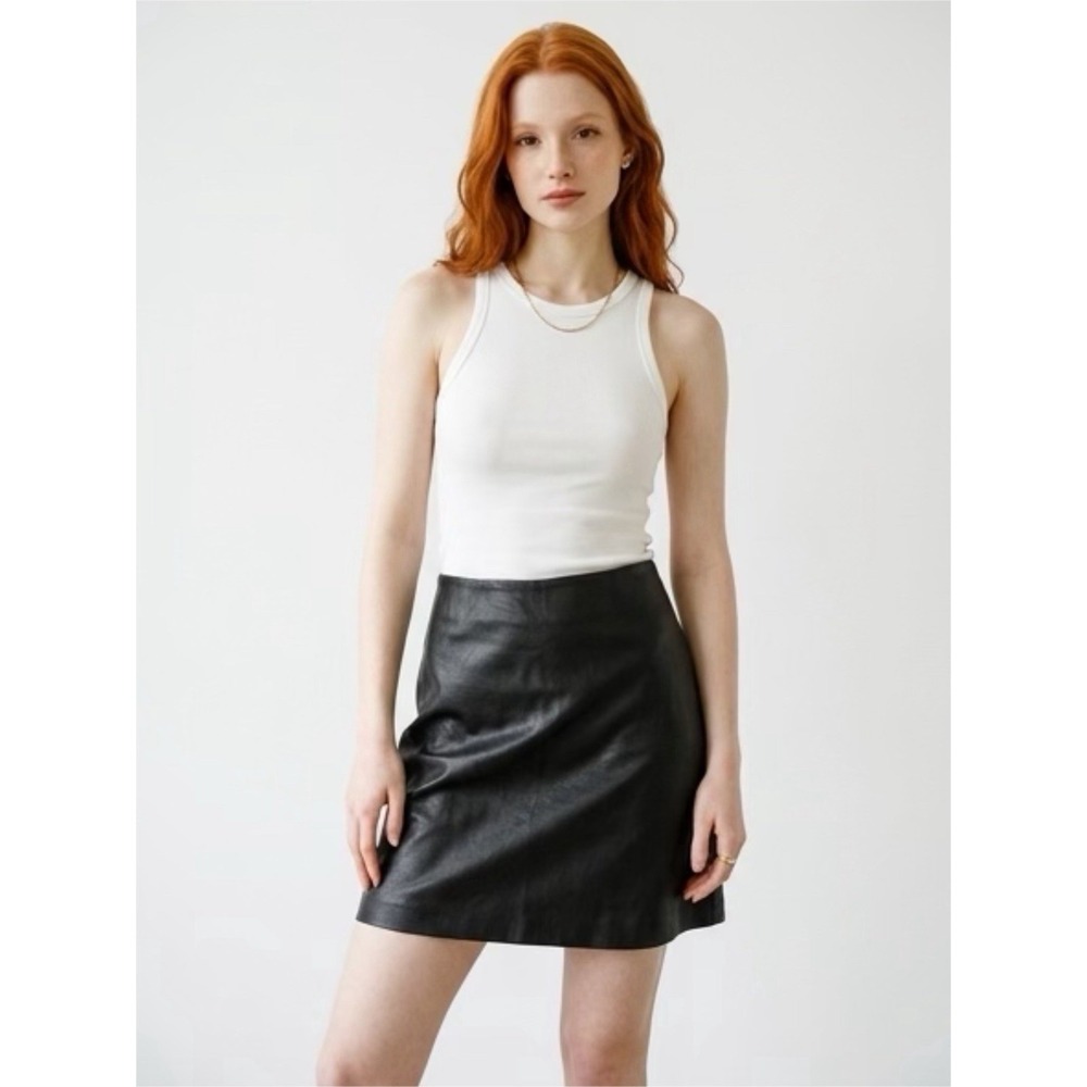 Karen Kane Black Faux Leather Aline Mini Skirt Size L
